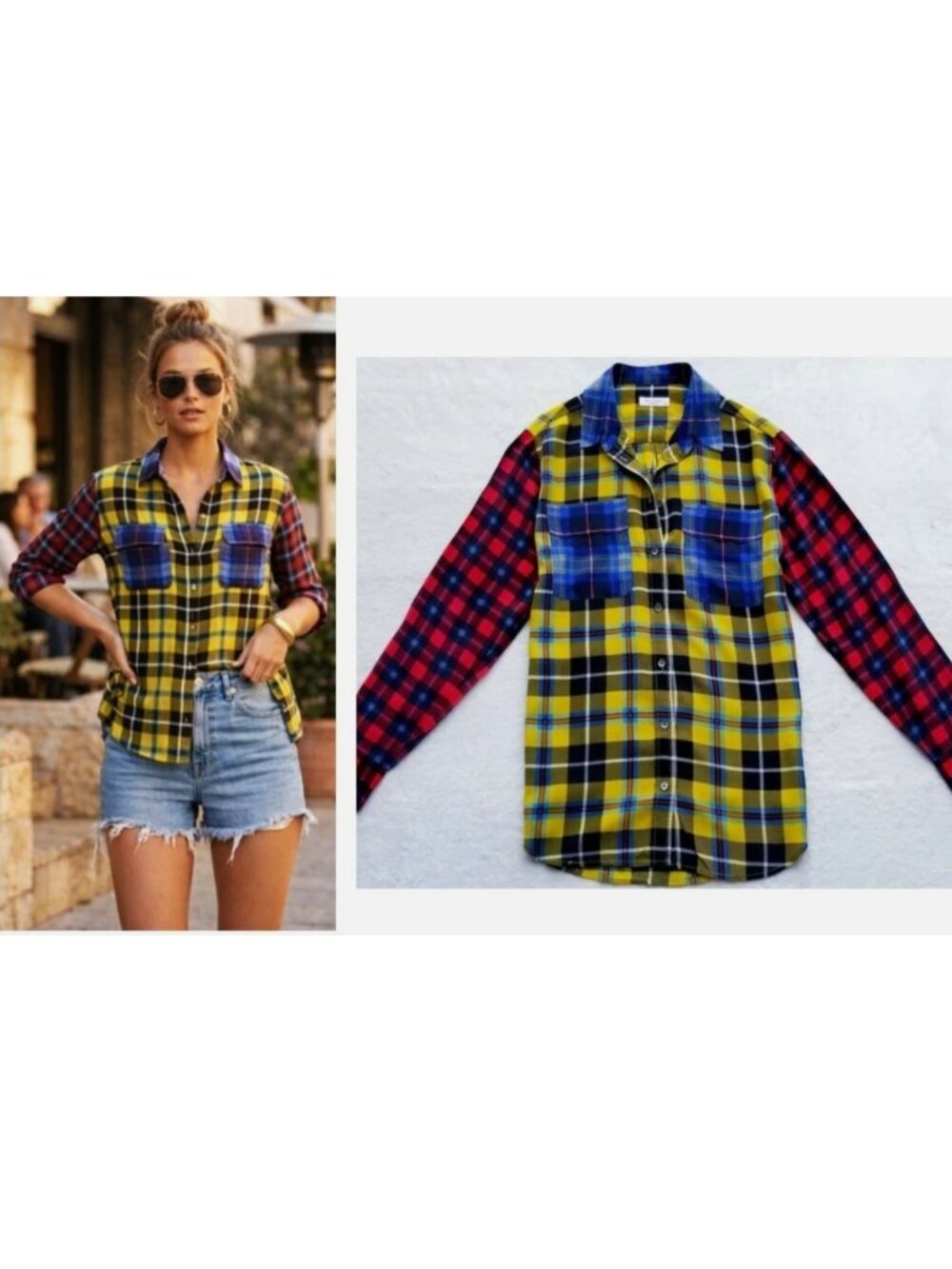EQUIPMENT FEMME "MULTI-PLAID SIGNATURE SILK" BLOUSE SHIRT TOP $275 XS / S / US-4